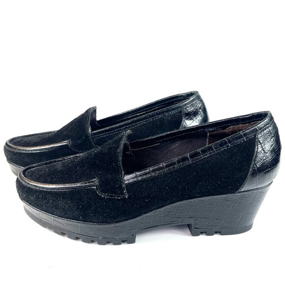 Donald J Pliner Women Black Suede/Crocodile Loafer Wedge Heel Size 6M - Picture 3 of 9